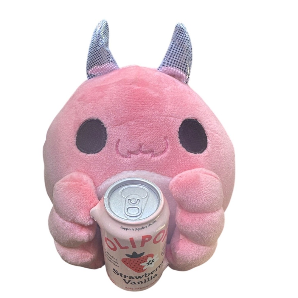 Zuru Snackles Pink Axolotl Plush with Olipop Strawberry Vanilla Soda Can 5 inch